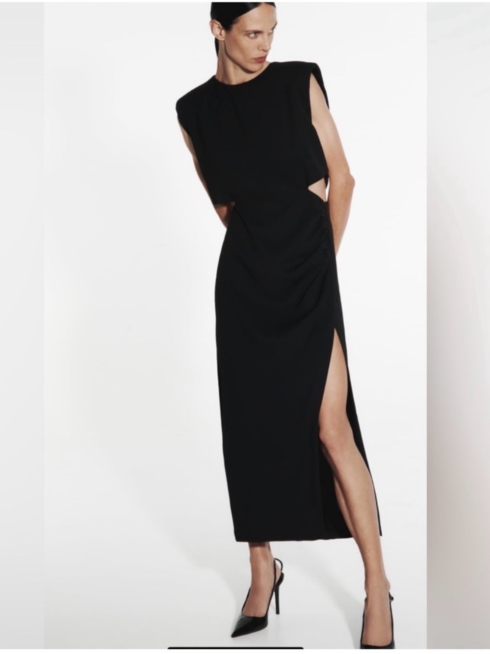 Zara Black Maxi Dress with Cutouts and High Side Slit